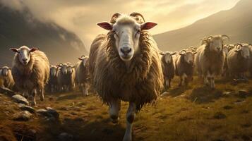 ai gegenereerd een schapen is staand in een veld- met andere schapen foto