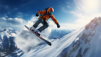 ai gegenereerd skiën en snowboarden achtergronden achtergrond foto