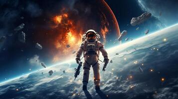 ai gegenereerd lucht met astronaut achtergrond foto