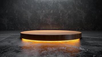 ai gegenereerd ronde houten tafel met licht foto