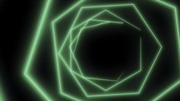 laser samenvattingen futuristische achtergrond. neon lichten wijnoogst hexa tunnel lus. tunnel neon laser zeshoek foto
