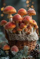 ai gegenereerd mand vol van paddenstoelen. een mand vol van champignons foto