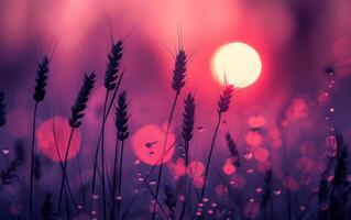 ai gegenereerd tarwe veld- zonsondergang silhouet foto