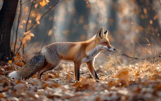 ai gegenereerd herfst vos in een Woud foto