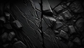 ai gegenereerd een getextureerde oppervlakte van donker, gekarteld rotsen, zwart steen textuur, leisteen achtergrond, top visie foto