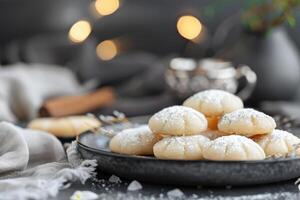 ai gegenereerd kue putri salju of sneeuw wit koekjes. Indonesisch eid tussendoortje, kue Lebaran foto