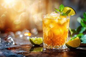 ai gegenereerd mai tai tropisch cocktail met rum, limoen, munt garneren, oranje likeur, amaretto siroop, amandelen foto