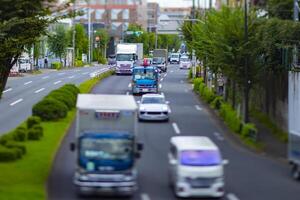 een miniatuur verkeer jam Bij de stedelijk straat in tokyo foto