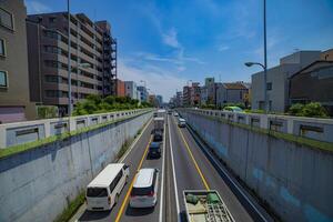 een verkeer jam Bij de stedelijk straat in tokyo breed schot foto