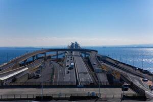 een verkeer jam Aan de snelweg Bij tokyo baai Oppervlakte in chiba foto