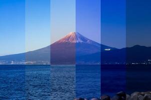 een gesneden fotografie van zonsondergang mt.fuji in de buurt suruga kust in shizuoka foto