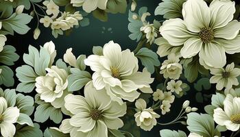 ai gegenereerd naadloos patroon tegel achtergrond bloemen en bloemen bladeren planten foto