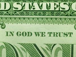 in god wij vertrouwen detailopname Aan een dollar Bill foto