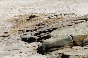 rots vorming Aan zand strand op zoek Leuk vinden buitenaards wezen landschap foto