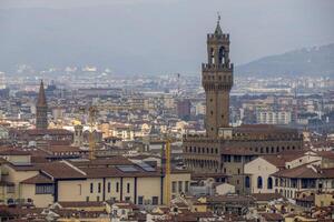 Florence oud paleis palazzo vecchio signotia plaats visie van san miniato kerk foto