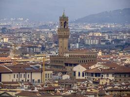 Florence oud paleis palazzo vecchio signotia plaats visie van san miniato kerk foto