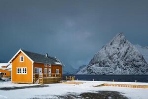 sakrisoy visvangst dorp Aan lofoten eilanden, Noorwegen foto