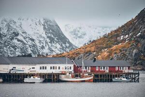 hamnoy visvangst dorp Aan lofoten eilanden, Noorwegen foto