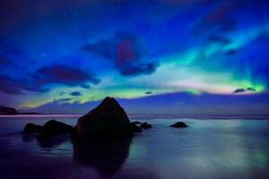 Aurora borealis noordelijk lichten. lofoten eilanden, Noorwegen foto