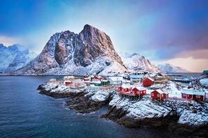 hamnoy visvangst dorp Aan lofoten eilanden, Noorwegen foto