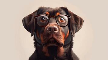 ai gegenereerd grappig slim hond met bril geïsoleerd Aan beige achtergrond foto