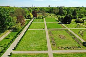 top visie van de voorjaar Minsk botanisch tuin. Wit-Rusland foto