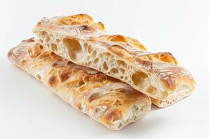 ai gegenereerd ambachtelijk Italiaans ciabatta geïsoleerd Aan wit achtergrond foto