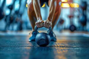 ai gegenereerd een Mens gebruik makend van een kettlebell voor opleiding. generatief ai foto