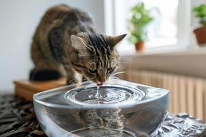 ai gegenereerd kat drankjes water van een kom.ai generatief foto