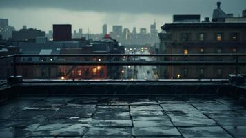 ai gegenereerd regenachtig op het dak scènes achtergrond foto