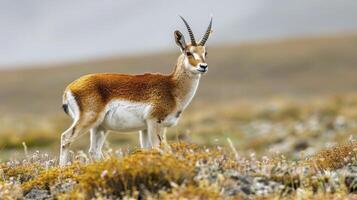 ai gegenereerd in de wildernis, de majestueus Tibetaans antilope, pantholops hodgsonii, roamen vrij in haar natuurlijk leefgebied foto