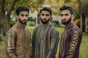 ai gegenereerd een slim Mens vervelend panjabi, eid al adha concept foto