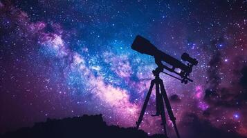 ai gegenereerd astraal observatie met een telescoop tegen een sterrenstelsel gekust nacht lucht foto