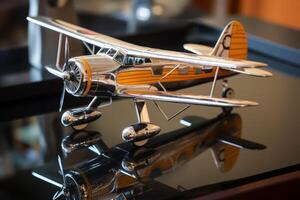 ai gegenereerd een half gebouwd model- vliegtuig reflecterend een hobbyist toewijding. generatief ai foto