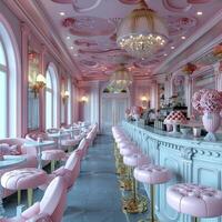 ai gegenereerd grillig ijs room salon met pastel kleuren en wijnoogst decor.3d geven foto