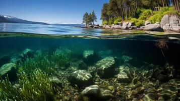 ai gegenereerd blauw koolstof zinkt. onderwater- bossen en zeegras weiden vastleggen co2 uitstoot foto