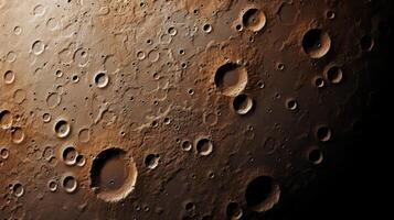 ai gegenereerd gedetailleerd macro schot van Mars of maan oppervlakte tonen texturen, kraters, en geologisch Kenmerken foto