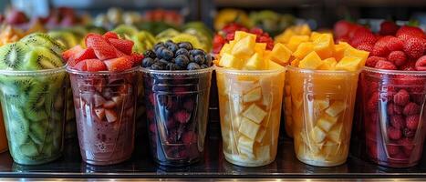 ai gegenereerd smoothie bar mengsels welzijn in bedrijf van voedzaam versnaperingen foto