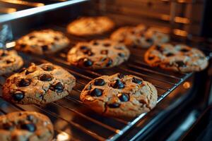 ai gegenereerd vers gebakken koekjes in de oven, gemaakt met generatief ai foto