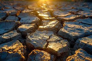 ai gegenereerd gebarsten droog aarde structuur in woestijn foto