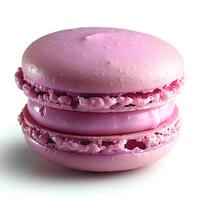 ai gegenereerd roze macaron geïsoleerd Aan wit achtergrond met schaduw. smakelijk macaron toetje geïsoleerd. roze macaron net zo tussendoortje foto