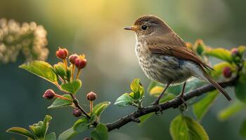 ai gegenereerd Robin Aan een Afdeling. detailopname van vogel Aan Afdeling. mooi vogel staand Aan een Afdeling foto