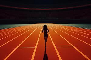 ai gegenereerd silhouet van een atleet Aan een rennen bijhouden foto