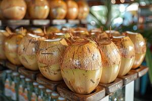 ai gegenereerd biologisch vers tropisch jong groen kokosnoot professioneel reclame voedsel fotografie foto