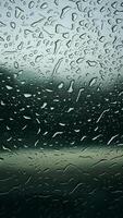 ai gegenereerd schot regendruppels Aan venster, abstract achtergrond met selectief focus verticaal mobiel behang foto
