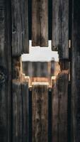 ai gegenereerd structuur van oud houten hek met gat, grunge achtergrond foto verticaal mobiel behang