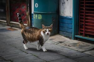 ai gegenereerd vrij pittig katten zwerven straten onafhankelijk, belichamen stedelijk veerkracht foto