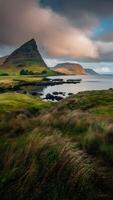 ai gegenereerd Schotland landschappen boeien met zeegezichten in prima kunst het formulier verticaal mobiel behang foto