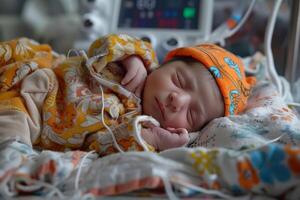 ai gegenereerd slapen pasgeboren in baby doos, perinataal centrum foto