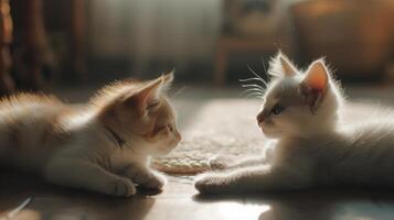 ai gegenereerd twee klein katten spelen samen, realistisch foto